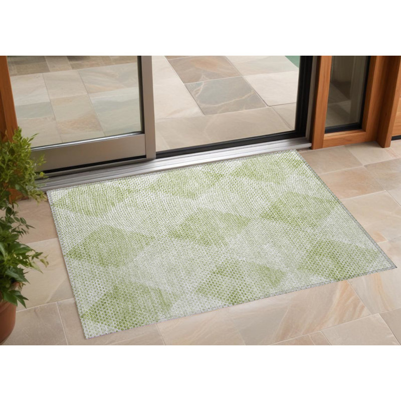 2' X 3' Mint Green Geometric Washable Non Skid Indoor Outdoor Area Rug