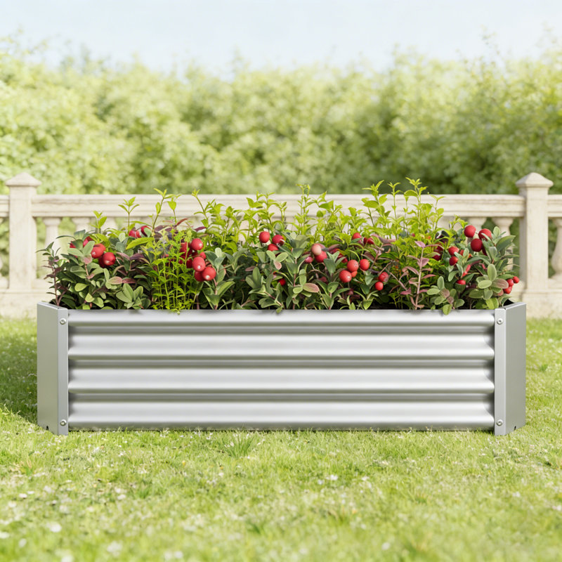 Lit de jardin surélevé en métal argenté 4X2x1 Ft, pot rectangulaire en acier galvanisé pour légumes, herbes et fleurs