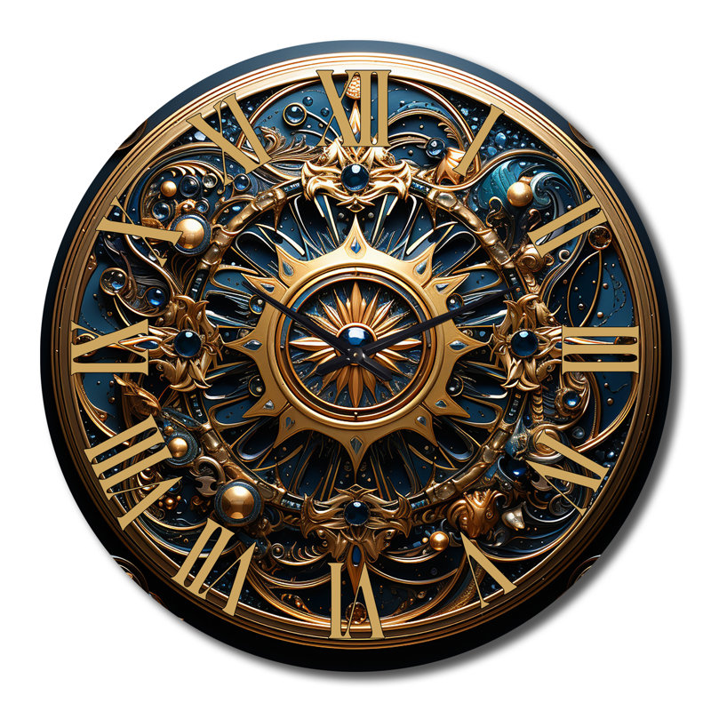 Horloge murale sceau antique or et bleu sarcelle, Grand