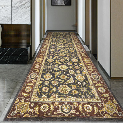 Tapis bleu marine et rouge de haute qualité noué à la main