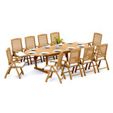 8 Seats 9 Pcs Grade-A Teak Wood Dining Set: 118" Double Extension Oval Table And 8 Ashely Folding Reclining Arm Chairs #11AS2608