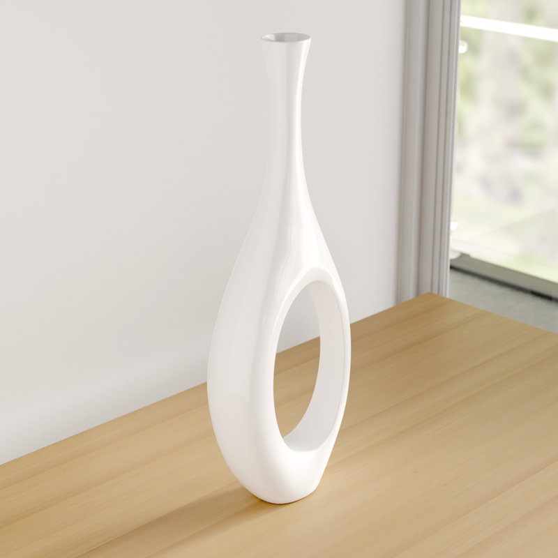 Vase de plancher en résine Hajari, Blanc, H 34 po x l 13 po x P 5 po