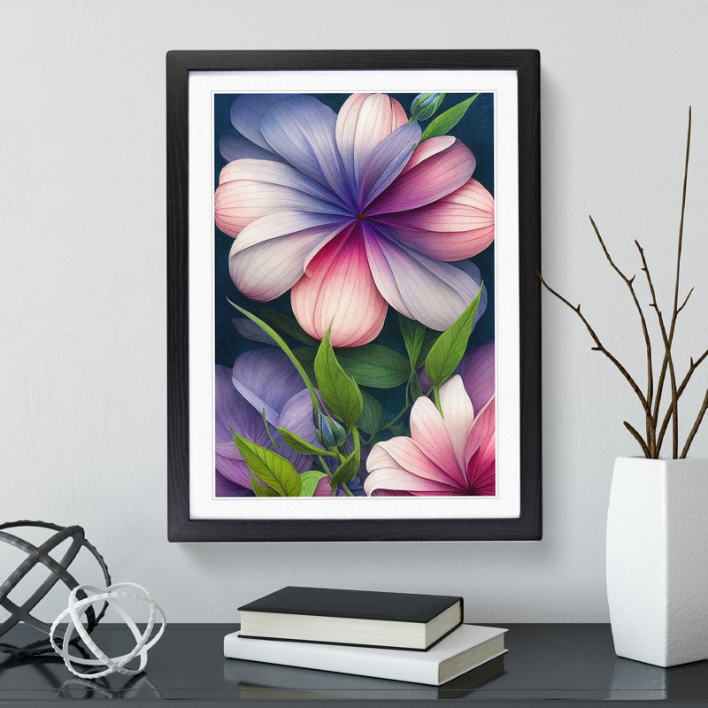 Blooming Flowers - Wall Art, Black Framed, 66cm H x 48cm W x 2cm D, White