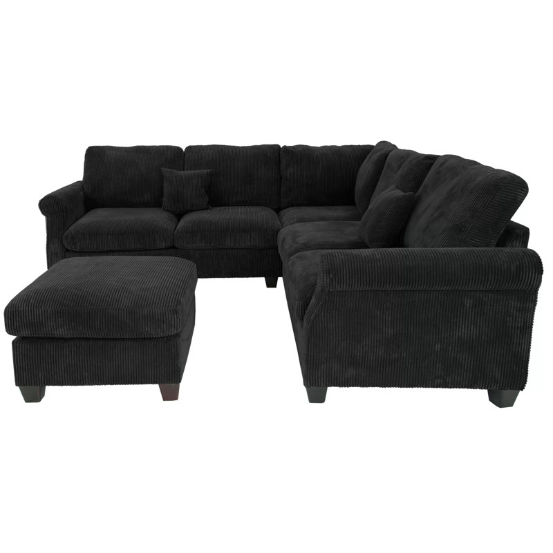 Isela 4 - Piece Upholstered Sectional, Black Corduroy