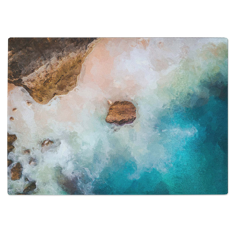 Tempered Glass Beach Waves Chopping Board, 39 cm W x 28.5 cm L