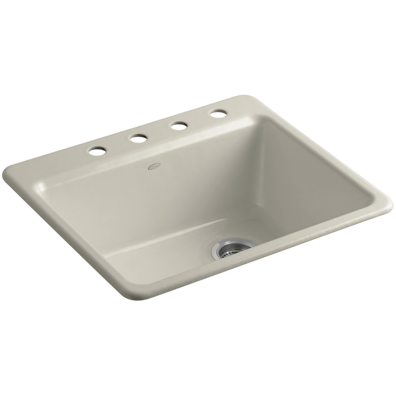 Riverby® 25" L x 22" W x 9-5 8" Bar Kitchen Sink with Basin Rack, 4 holes, Black Black