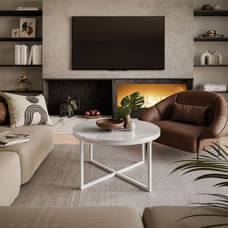 Elona Cross Legs Coffee Table, White, White