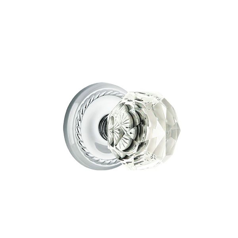 Ensemble de boutons d'intimité Emtek avec rosette en corde et bouton en verre Diamond, Chrome poli