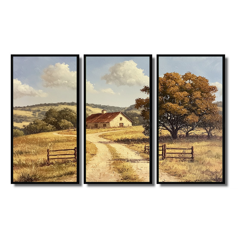 Texas Ranch Horizon II - ensemble d'art mural Texas, H 28 po x l 36 po, Reproduction avec cadre flottant, Noir