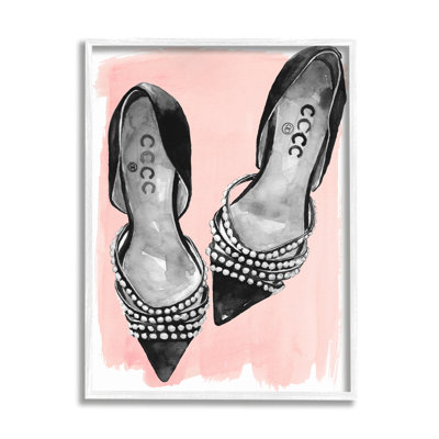 «Fashion Avant Black Heels Glam Shoes over Pink» par Jennifer Paxton Parker - impression sur toile non encadrée