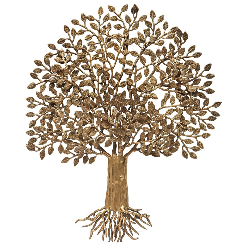 Handmade 27-Inch Brass Tree of Life Wall Hanging – Kalpavriksha & Vata Vrishksha Nature-Inspired Sacred Art, Gold & Green Finish for Living Room, Hallway, or Bedroom