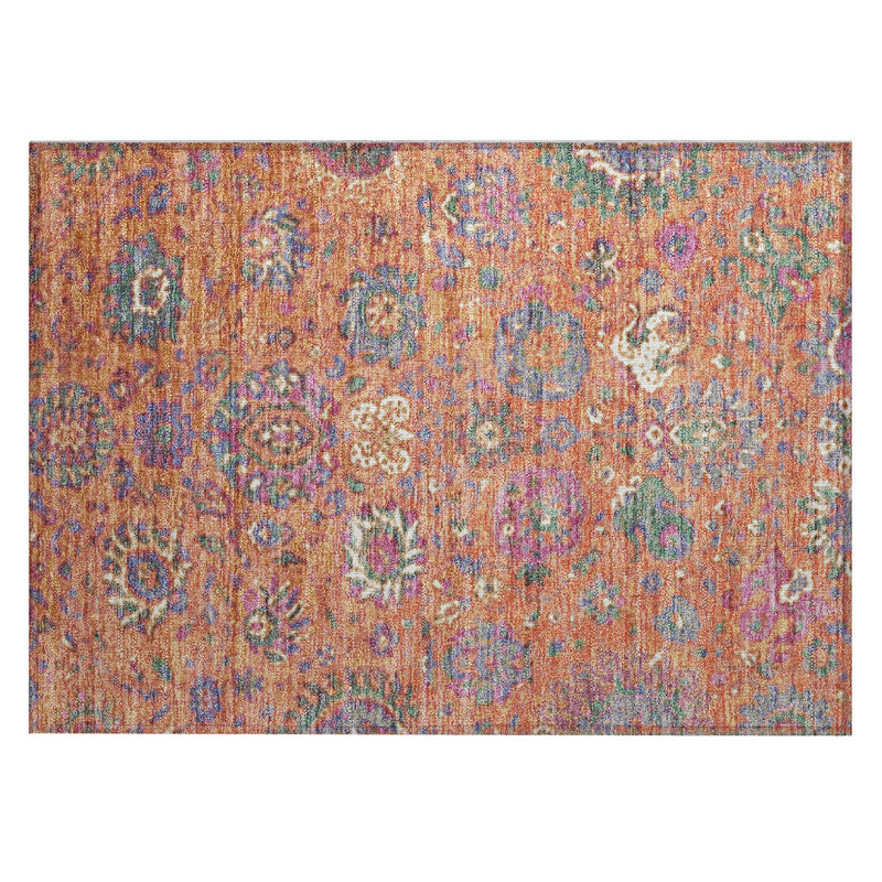 Machine Washable Indoor/Outdoor Xhevrie Orange Rug, Rectangle 1'8" x 2'6"