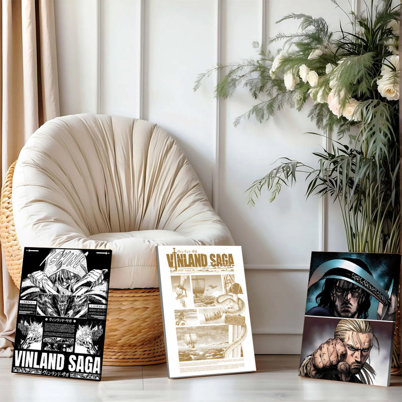 3PCS Wall Arts Posters Framed, Vinland Saga Anime Decorative Canvas Prints Set of 3 Japanese Manga Artwork Wall Decor for Living Room Bedroom Office Modern Home Decoration Featuring Thorfinn and Viking Characters High Quality Poster