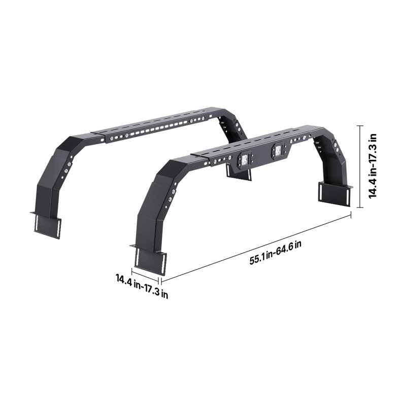 Support de lit pour camion Overland, hauteur de 14,4 à 17,3 po, support de lit réglable avec lumière DEL de sécurité, compatible avec Ram 1500 / Tundra / Silverado 1500 / Formule 1/50 / Gladiator JT / Colorado / Canyon / Ranger / Maverick