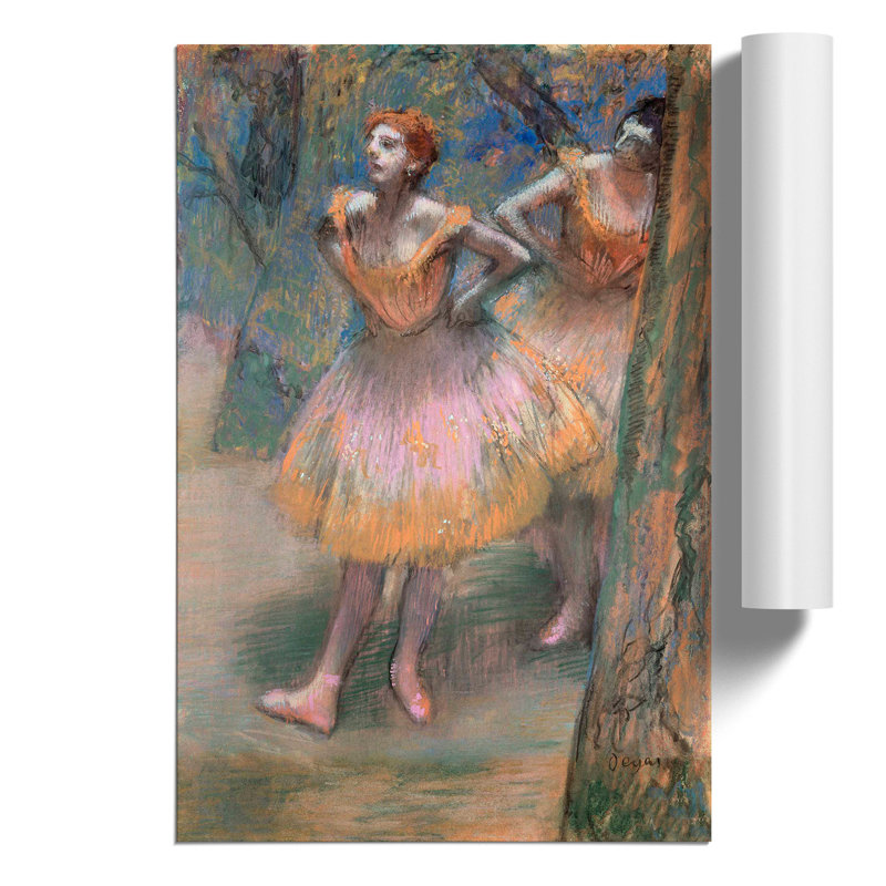 Two Ballet Ballerina Dancers in Pink and Orange by Edgar Degas - Frameless Print, 30cm H x 21cm W x 0.1cm D