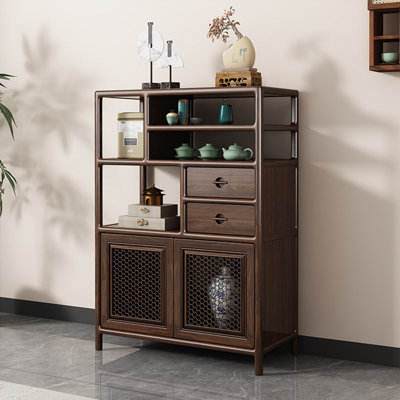 31,5 "Nouveau style chinois en bois massif noyer noir brun vitrine et support de rangement