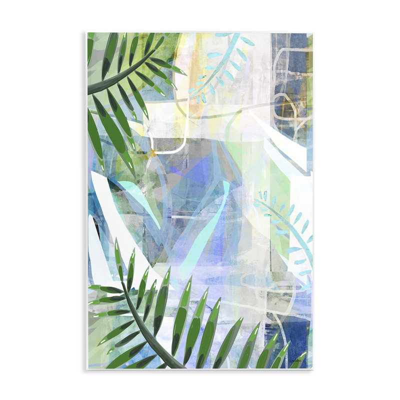 Art mural géométrique feuilles tropicales par Lori Dubois, H 19 po x l 13 po