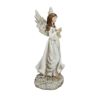 Ange blanc serein avec figurine colombe 11 po 11 po