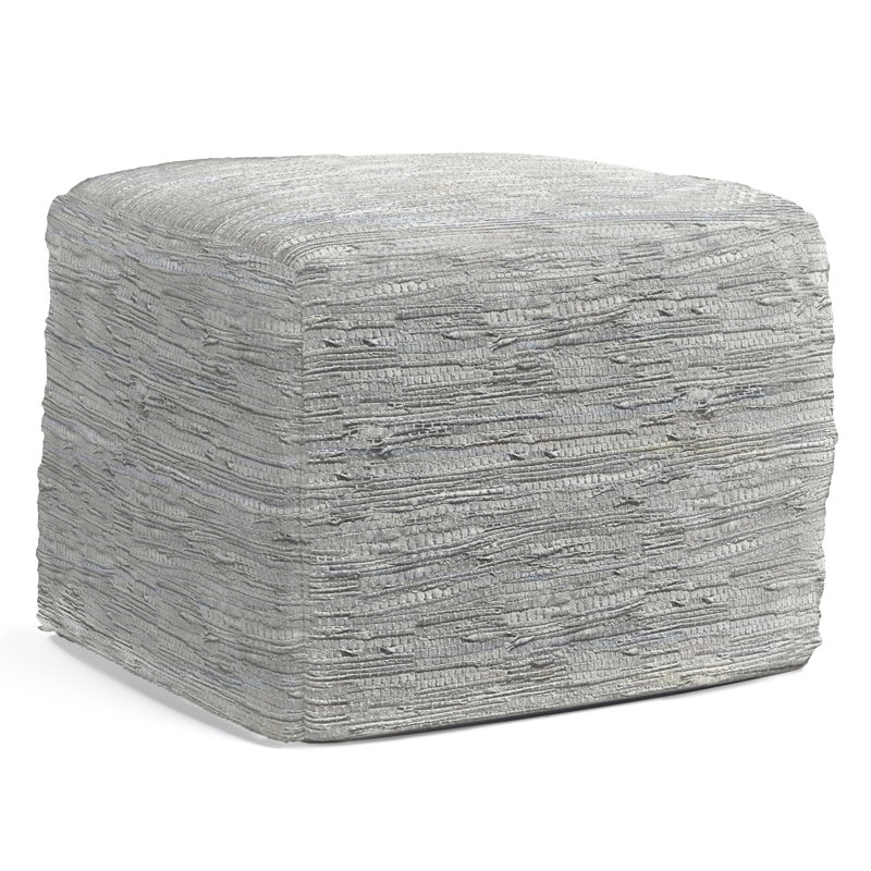 Fredrik 18"W Genuine Buffalo Leather Square Pouf, Cream Genuine Leather