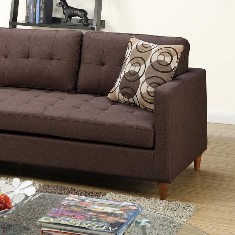 Canapé modulaire contemporain en tissu de couleur chocolat avec méridienne réversible et dossier carré en polyfibre