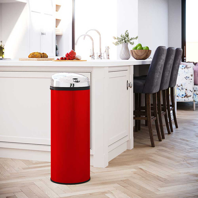 Ladson Steel Motion Sensor Kitchen Trash Can, Red, 50L