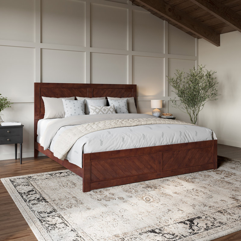  Jeilynn Solid Wood Foundation Bed Frame with Matching Footboard, Walnut, King