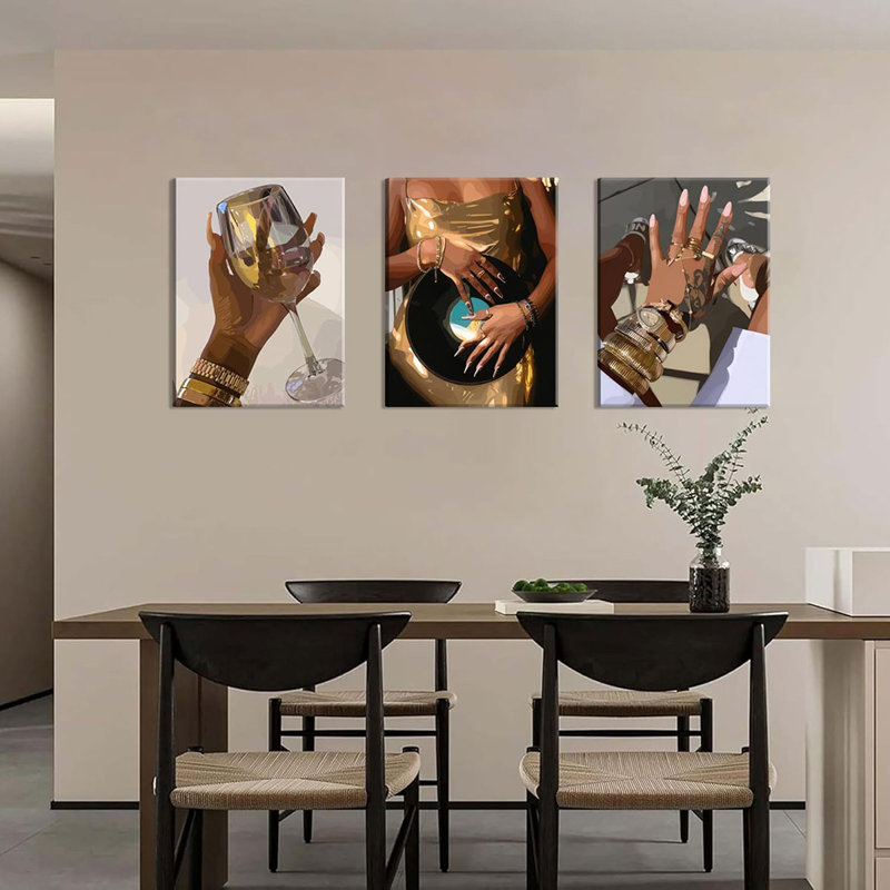 Lily Manor Black Girl Wall Art Set Of 3, Gold African American Woman ...