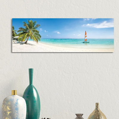 Beach Panorama On The Maldives by Jan Becke - Wrapped Canvas Panoramic Print