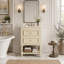 Meuble-lavabo de 20 po avec lavabo en céramique, armoire de rangement avec tablette ouverte, armoire de salle de bain rétro avec 2 tiroirs-269184624