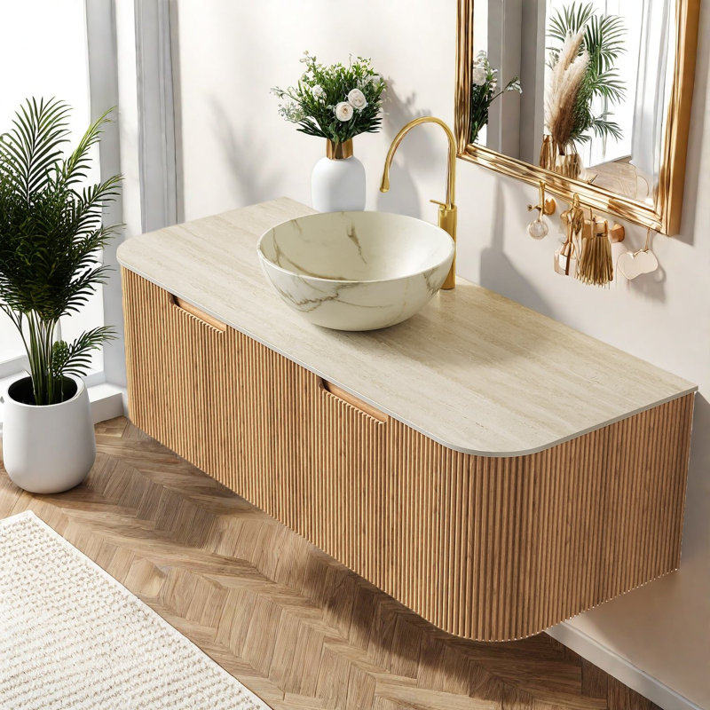 Meuble-lavabo moderne en bois 48 po avec lavabo en céramique