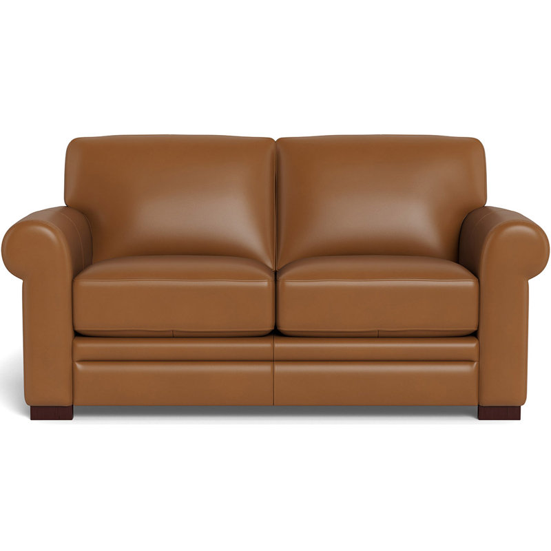 Brookfield 70'' Genuine Leather Rolled Arm Loveseat, Cognac