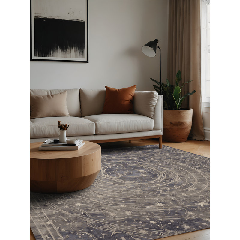 Machine Washable Gray Area Rug, Square 4'