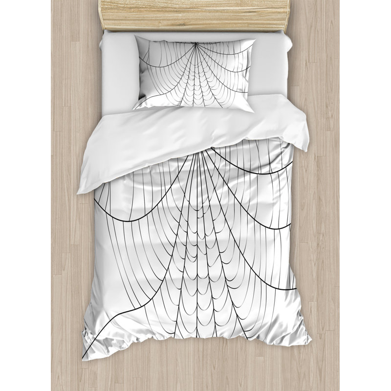 Twin Size Black and White Spider Web Duvet Cover Set