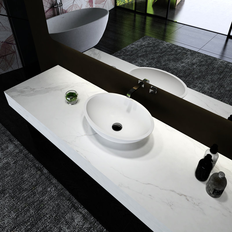 Lavabo pour salle de bain à surface solide blanc mat Minimalist - l 20,02 po x l 14,08 po x H 5,88 po