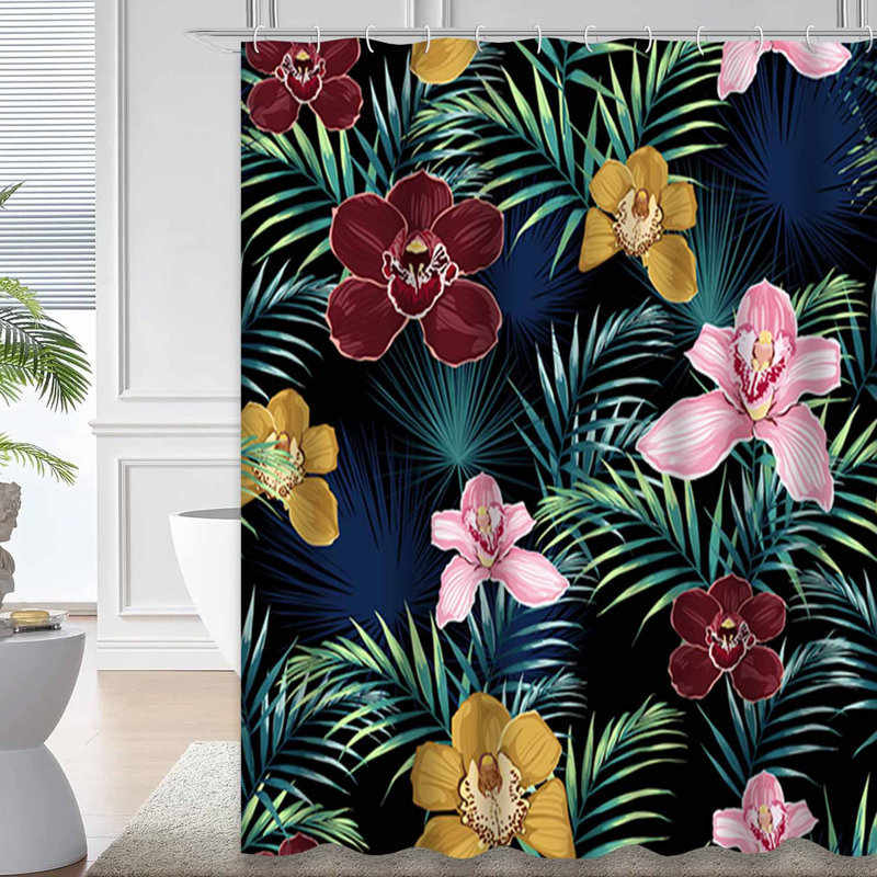 Rideau de douche tropical orchidée palmier rose avec 12 crochets, L 72 po x l 84 po