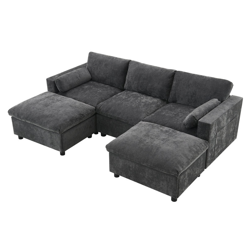 [VIDEO]86.5'' Chenille Modular Sectional Sofa With Storage Pockets, Dark Gray Chenille