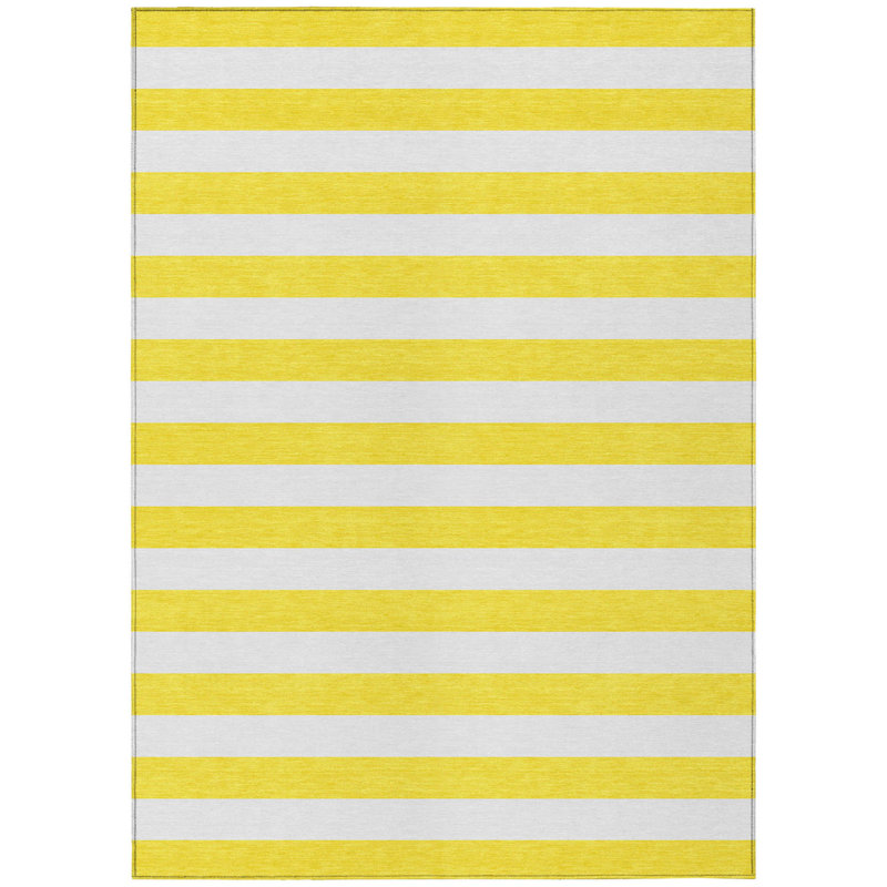 Tapis extérieur lavable rayé jaune et blanc 10 pi x 14 pi