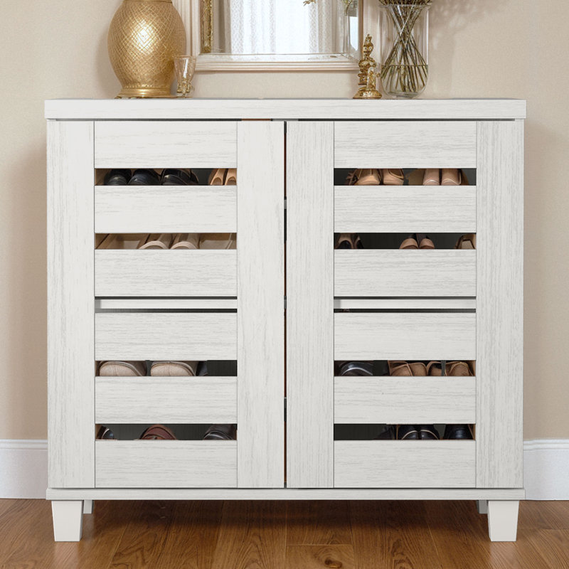 Millan 12 Pair Shoe Storage Cabinet, Pearl White