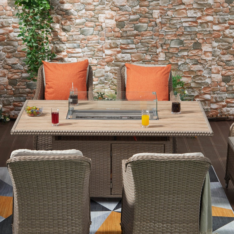 6 - Person Wicker Patio Dining Set Rectangular Table with Cushions Included