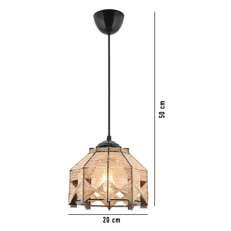 Elegant Wooden Chandelier with Jute Cap, 7.9 x 7.9 x 7.9 inches | Total Height: 23.6 inches | Adjustable Cable, CE Certified, E27 Socket (Max 40W) | Stylish Camel Color for Modern Home Décor & Lighting
