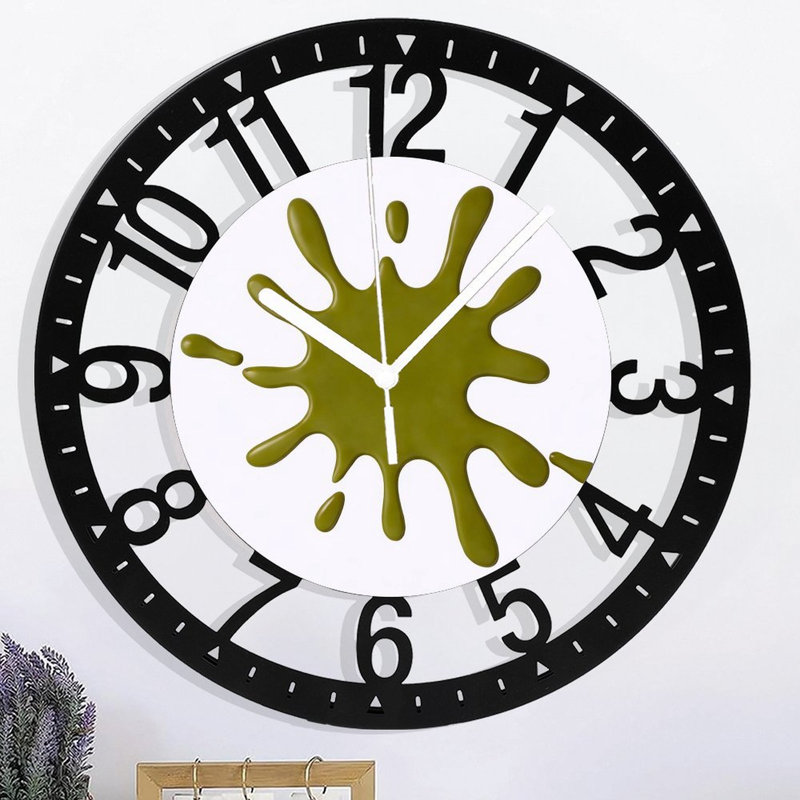 Horloge murale ronde en fer 10 po avec mouvement à quartz silencieux, chiffres arabes, impression UV, Vert olive