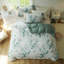 Ensemble de housse de couette 100% coton lavé Schexnayder - Aspect lin, imprimé feuilles de sauge, respirant avec fermeture à glissière-1420770122