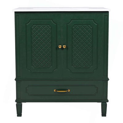 Meuble-lavabo 30 po avec lavabo style rétro, espace de rangement multifonctionnel, tablette de porte, porte à fermeture en douceur