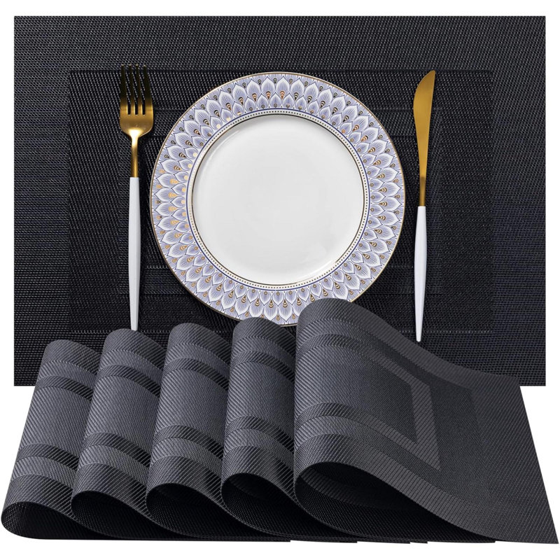 Ensemble de 12 napperons tissés en vinyle / plastique pour table de cuisine, Noir