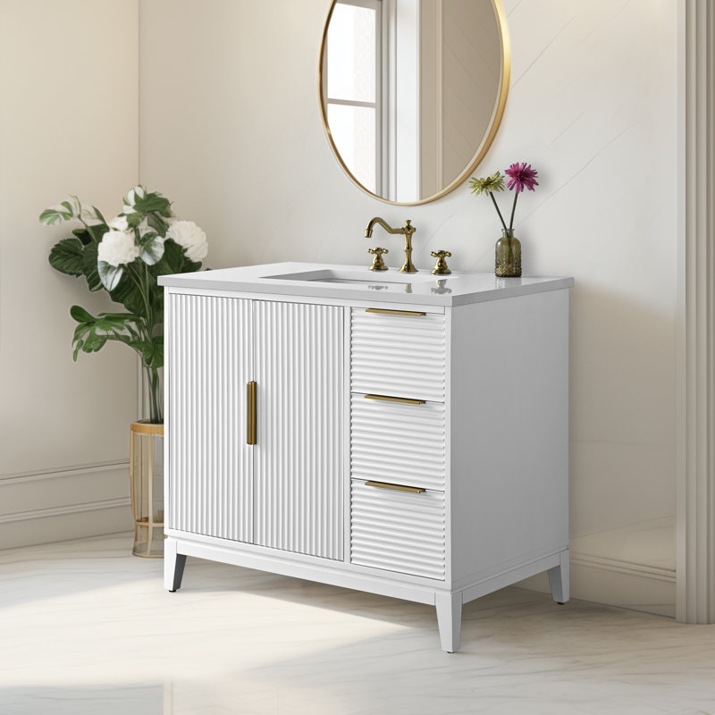 Lissandra 36" Single Bathroom Vanity In White With Engineered Stone Top