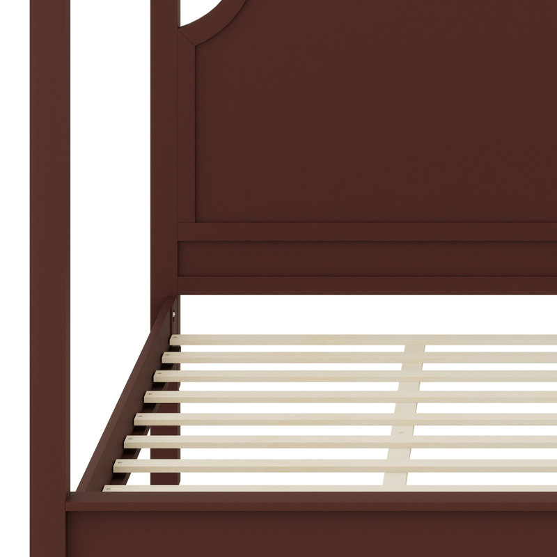 Lit plateforme à baldaquin avec tête de lit et pieds de support, Walnut