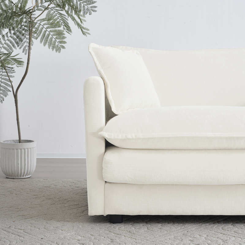 Prattsburgh Chenille Fabric Upholstered Sofa Chat Set, White