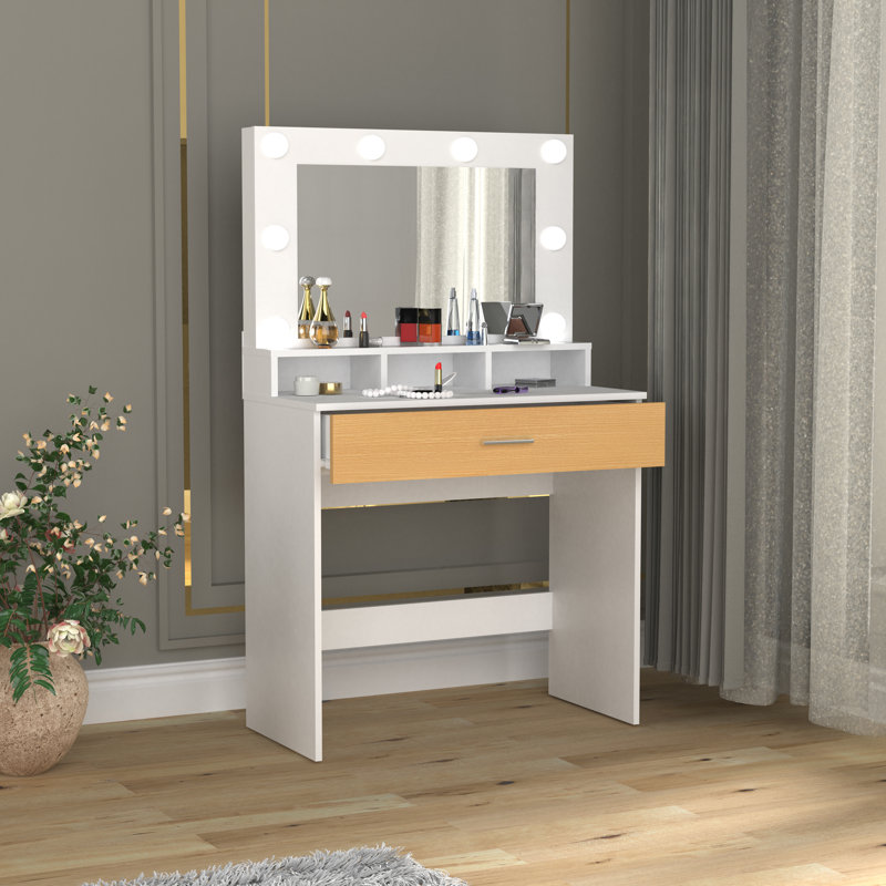 Priscylla Dressing Table with Mirror, Brown/Grey