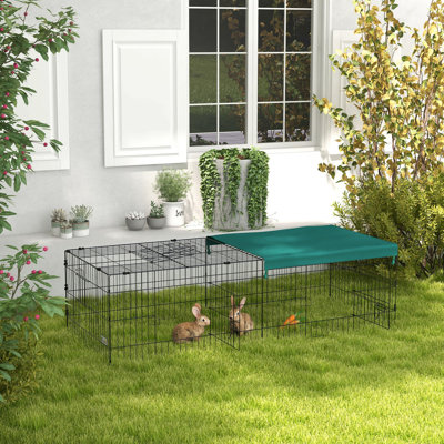 Pawhut 73" Small Animal Playpen, Pet Playpen Yard Fence For Rabbits, Chicken, Chinchillas With Roof For Indoor & Outdoor, Green