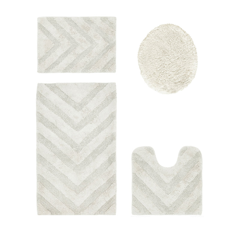 Hugo Premium 100% Cotton 2370 GSM 4-Piece Tufted Bath Rug Set with Non-Slip Spray Latex Backing, OEKO-TEX® Certified, Super Absorbent & Machine Washable, Ivory